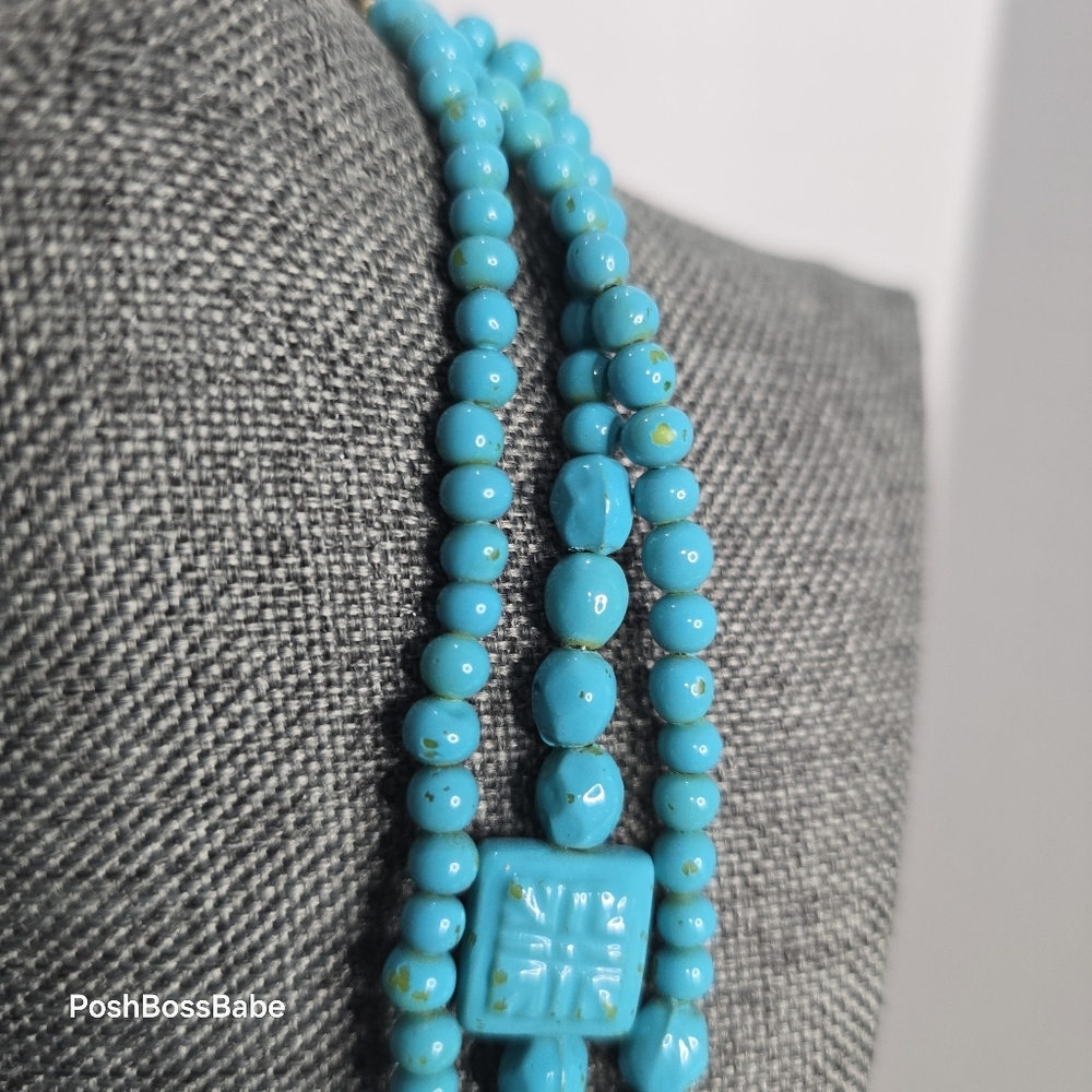 Layered Turquoise Bead Statement Bib Necklace Adj… - image 4